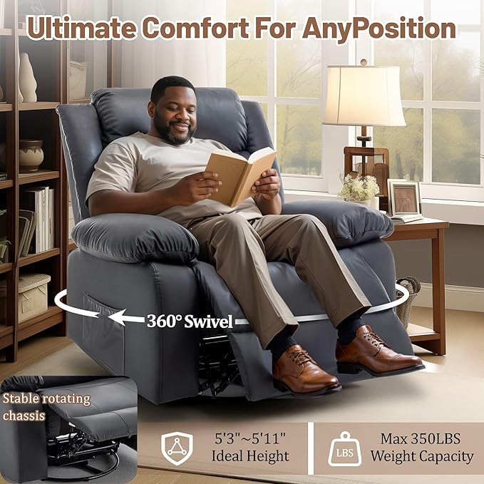 Korser Rocker Recliner Chairs for Adults, Oversized Recliner with Massage and Heating Function, 360° Swivel Nursery Rocking Chairs, Extra Wide Recliner Chair for Bedroom and Living Room