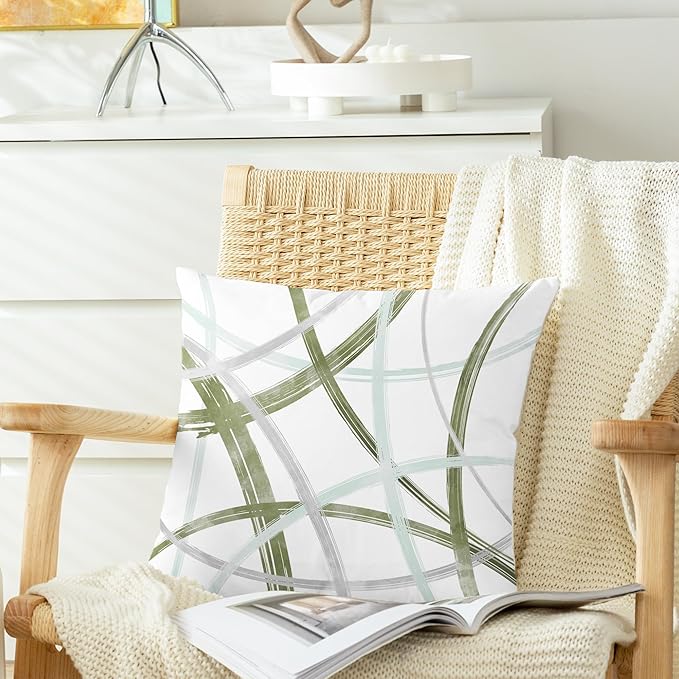 CaliTime Throw Pillow Cases Pack of 2 Cozy Fleece Arc-Shaped Abstract Geometric Lines Decorative Cushion Covers for Couch Bed Sofa Farmhouse Decoration 24 X 24 Inches Sage Green Grey