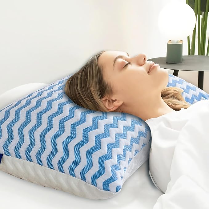 Pillows Standard Size - Adjustable Firm Pillow for Back Stomach and Side Sleeper - Shredded Memory Foam Cooling Pillow for Neck and Shoulder Pain with Washable Cover and Bonus Foam Fill