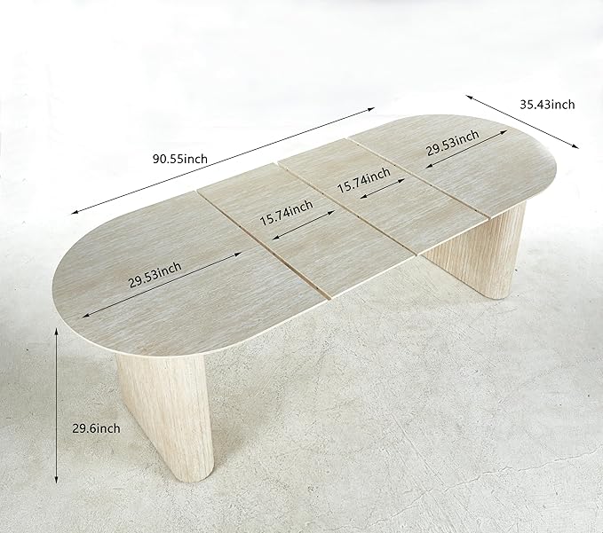 Ball & Cast 59.06"-90.55" Extendable Dining Table for 4-6,Modern Kitchen Oval Dinner Table with Removable Leaves Space Saving,Dining Room Table with Wood Strip Base for Kitchen Living Room,White Oak