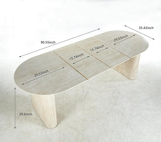 Ball & Cast 59.06"-90.55" Extendable Dining Table for 4-6,Modern Kitchen Oval Dinner Table with Removable Leaves Space Saving,Dining Room Table with Wood Strip Base for Kitchen Living Room,White Oak
