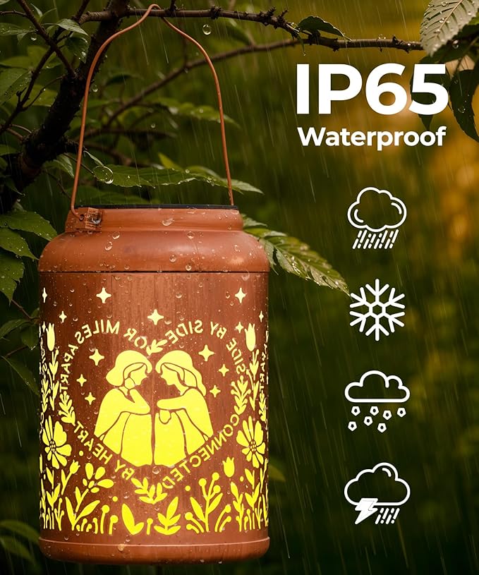 Solar Lanterns Outdoor Waterproof Decorative Garden Solar Lights Outdoor,Hanging Hollow Out Metal Ornaments Decor for Outside Lawn,Patio,Balcony,Yard Unique Gifts for Women Best Sister
