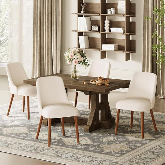 Dining Chairs Set of 6, Upholstered Dining Room Chair with Wood Legs, High-Back Padded Kitchen Chairs for Dining Room/Restaurant/Cafe, Beige
