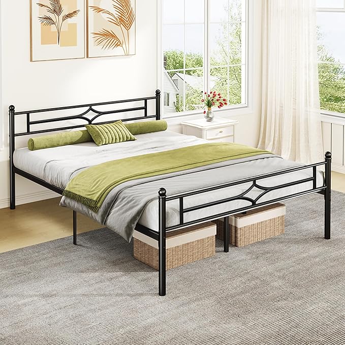 BedsPick Twin Size Metal Platform Bed Frame with Vintage Headboard and Footboard, Sturdy Twin Bed Frame, 12.5 Inch Under Bed Storage, No Box Spring Needed, Easy to Assemble, Noise Free, Black