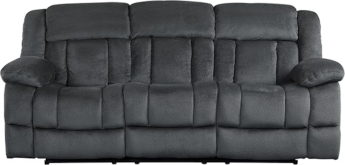 Lexicon Home Theater Seating, Wall Hugger Manual Reclining Sofa, 3-Seat Dual Recliner Sofa for Living Room, 90" W Sofa, Charcoal