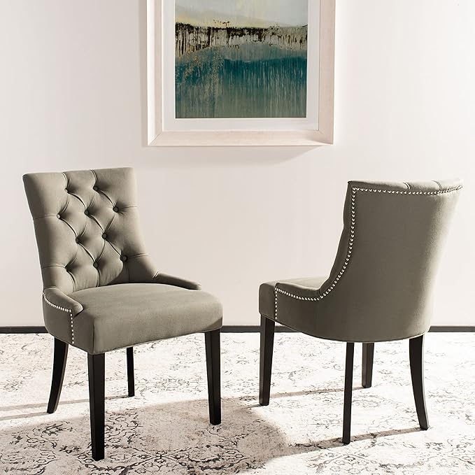 SAFAVIEH Mercer Collection Heather Beige Linen Nailhead Dining Chair