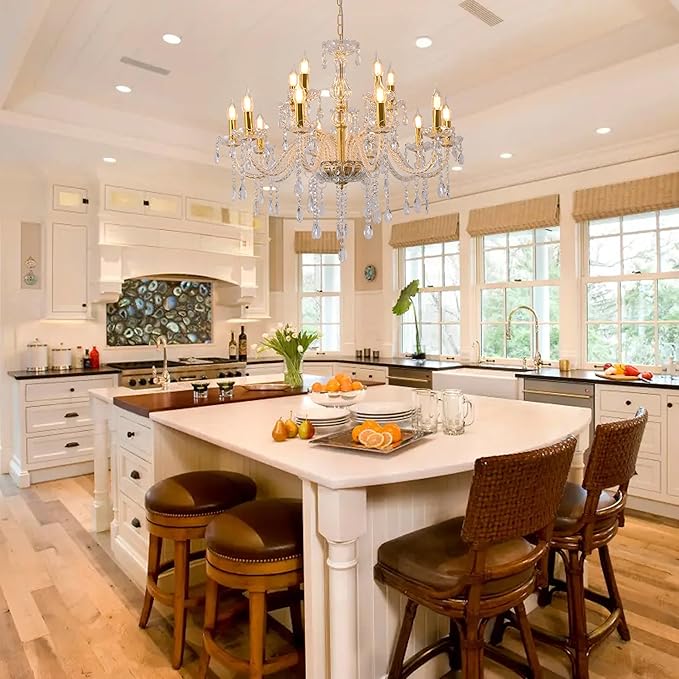 YYSHCHEN Gold Large Crystal Chandelier,30.7" Classic Large Chandelier for Dining Room, Living Room,Bedroom,Hallway,High Ceilings 15 Lights.