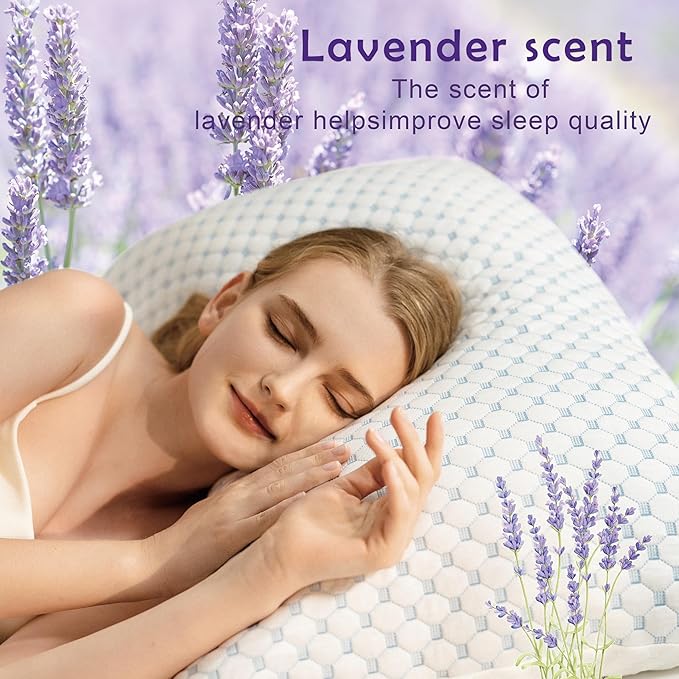 Premium Adjustable Shredded Memory Foam Pillow - Suitable for Side, Back, and Stomach Sleepers, with Cooling Fiber Machine Washable Cover (King-2PCS-Lavender)