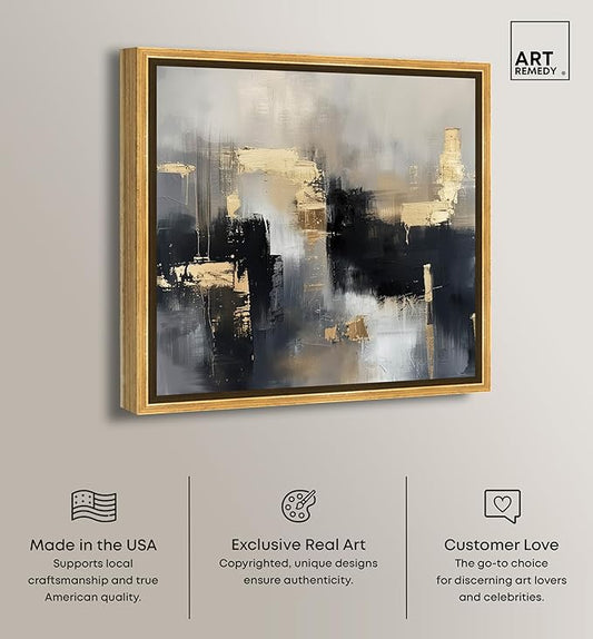 Art Remedy Daring Canvas Colorful Abstract Wall Art, Gold Frame, 40" x 40"