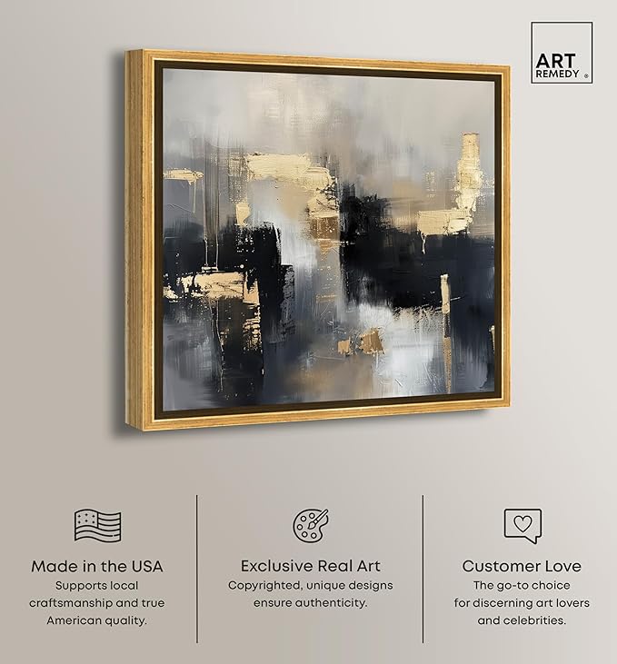 Art Remedy Daring Canvas Colorful Abstract Wall Art, Gold Frame, 24" x 24"