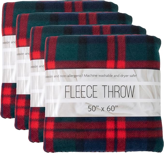 Trail maker 24 Pack Bulk Plaid Sherpa Fleece Throw Blankets 50 x 60 for Wedding Guests, Homeless, Pets | Plaid Fleece Throw Blankets Bulk