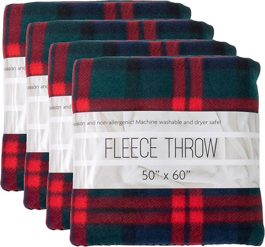 Trail maker 24 Pack Bulk Plaid Sherpa Fleece Throw Blankets 50 x 60 for Wedding Guests, Homeless, Pets | Plaid Fleece Throw Blankets Bulk