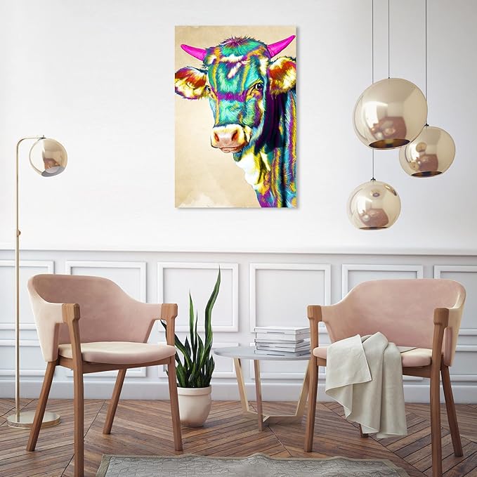 The Oliver Gal Artist Co Fun Colorful Glam Farm Cow Canvas Art, 20x30