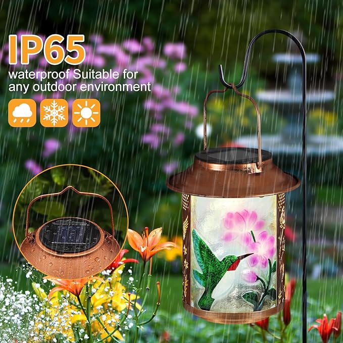 Hummingbird Solar Lanterns Outdoor Waterproof,Birthday Gifts for Women Mom Grandma Garden Decor,Hanging Solar Lights Wall Mount Decorations for Yard,Front Porch,Patio,Lawn Pathway Landscape
