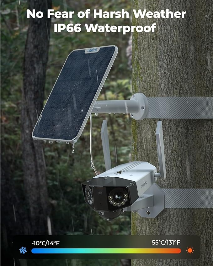 REOLINK 4K 8MP 4G LTE Cellular Security Camera Wireless Outdoor, Dual Lens 180° Wide Angle, Sim Card Included, Continuous Solar Powered, Color Night Vision, 2 Way Talk, Duo 2 LTE + Solar Panel 2