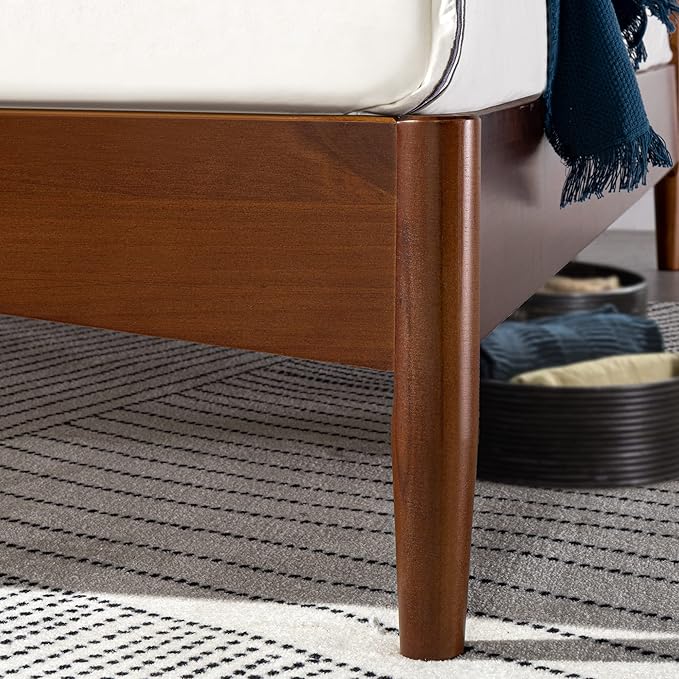 ZINUS Linda Mid Century Wood Platform Bed Frame, Solid Wood Foundation, Wood Slat Support, No Box Spring Needed, Easy Assembly, King,Brown