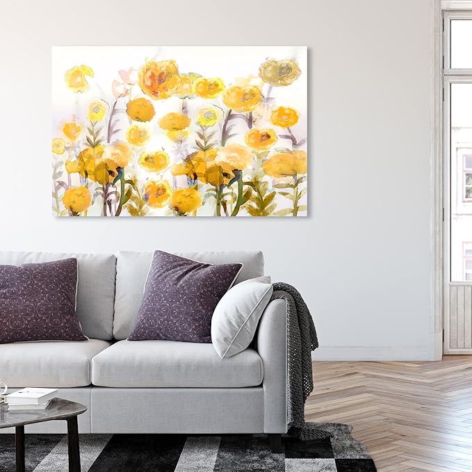 The Oliver Gal Artist Co. Floral and Botanical Wall Art Canvas Prints 'Bella Garden Poppy Yellow' Gardens 54" x 36"