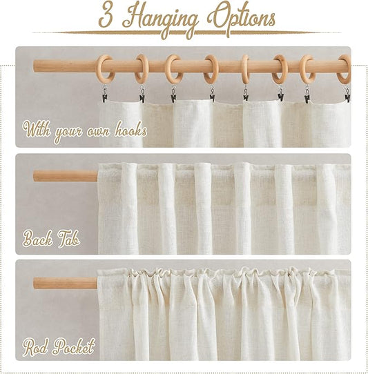 NICETOWN Natural Linen Curtains 72 inches Length, Rod Pocket & Back Tab Privacy with Light Filtering Drapes Flax Linen Blend Window Treatments for Farmhouse/Living Room, W42 x L72, 2 Panels