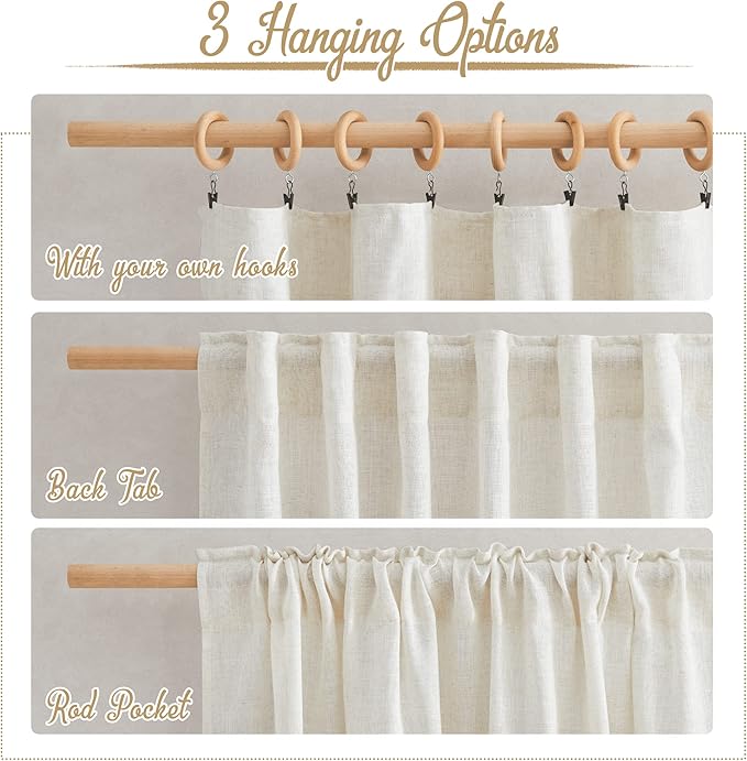 NICETOWN Linen Burlap Sliding Door Curtains 2 Panels Set, Rod Pocket & Back Tab Semi Sheer Privacy with Light Filtering Window Treatments for Bedroom/Living Room, Natural, W66 x L95, 2 Pieces