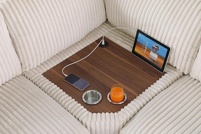 Ball & Cast 127" Oversized Modular Sectional Sofa L-Shaped,Large Corduroy Upholstered Couch 7 Seat with Ottoman,Cup Holders & USB Ports,Comfty Sectionals W/Pillows & Storage Box,for Living Room,Beige