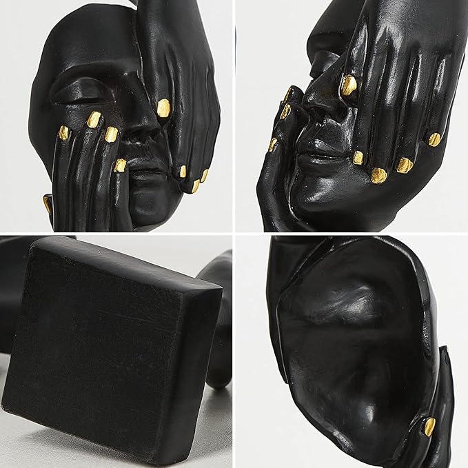 Black Thinker Statues Sculptures for Home Decor, Modern Shelf Decor Accents Bookshelf Decorative Objects, Table Decorations for Living Room Bedroom Office