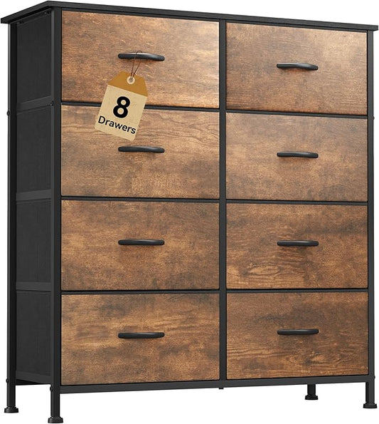 DWVO 8-Drawer Fabric Dresser, Rustic Furniture Storage Tower Cabinet, Organizer for Bedroom, Living Room, Hallway, Closet