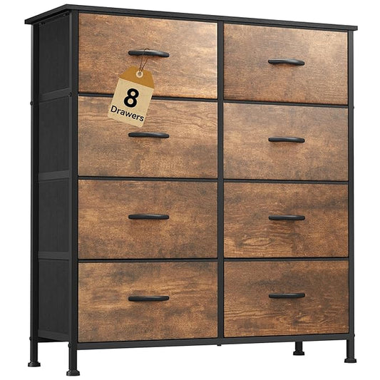 DWVO Fabric Dresser for Room, Rustic Storage 8 Drawers, Dresser & Chest of Drawers, Storage Drawer Organizer for Closet, Living Room