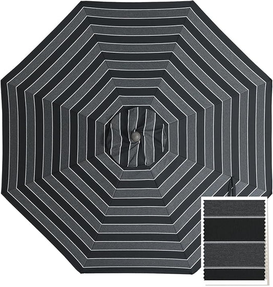 MASTERCANOPY 5-Year-Non-Fading Olefin 9FT Patio Umbrella Replacement Canopy for 8 Ribs- Gray & Black Multi-Stripes Canopy Only
