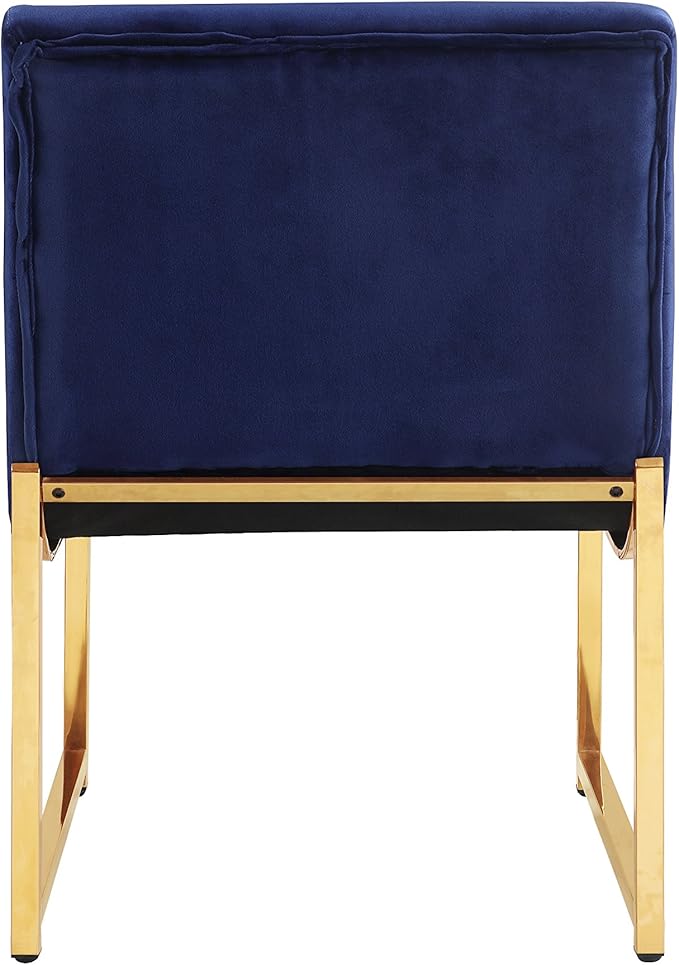 Iconic Home Moriah Accent Chair Sleek Elegant Tufted Velvet Upholstery Plush Cushion Brass Finished Polished Metal Frame, Contemporary Modern, Navy
