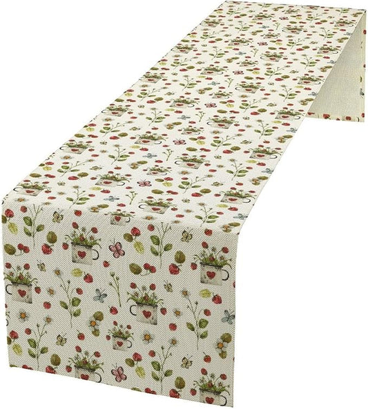 Strawberry Vintage Table Runne Boho Retro Flower Floral Butterfly Rustic Dining Table Decoration for Kitchen Dining Room Holiday Party Decor 13x108in