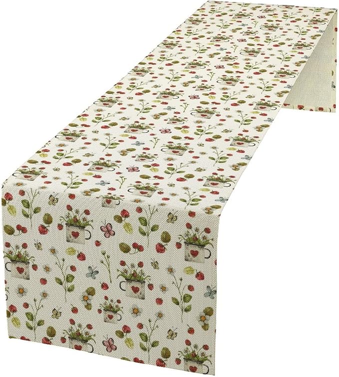 Strawberry Vintage Table Runne Boho Retro Flower Floral Butterfly Rustic Dining Table Decoration for Kitchen Dining Room Holiday Party Decor 13x70in