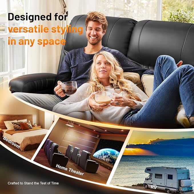 FURNIMAT Recliner Sofa, 4 Seater Dual Reclining Sofa with Flip Back Console, Modern PU Leather Recliner Couch for Living Room/RV, with Storage Drawer, USB Ports, Cup Holder, Cell Phone Holder, Black