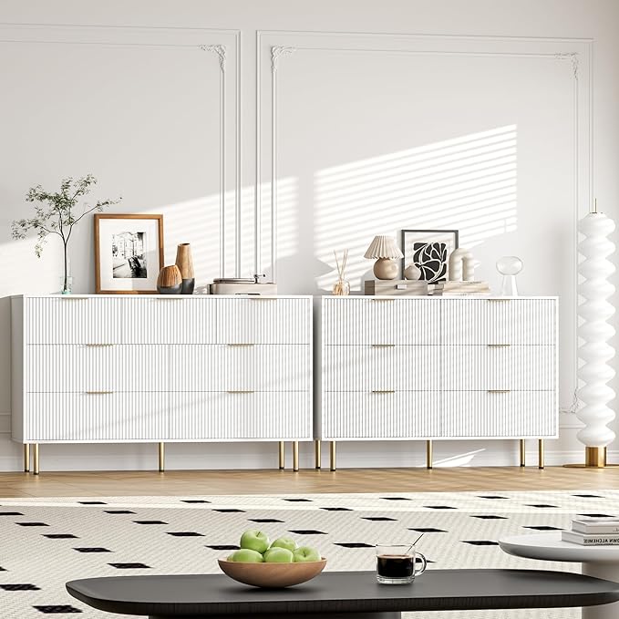 GAOMON 7 Drawer Dresser for Bedroom Chest of Drawers, 55" Wide Fluted Dresser with Drawers, Modern Wooden Double Dressers with Metal Handles for Living Room, Hallway