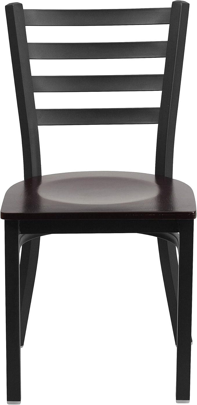 Flash Furniture HERCULES Series Black Ladder Back Metal Restaurant Chair - Walnut Wood Seat