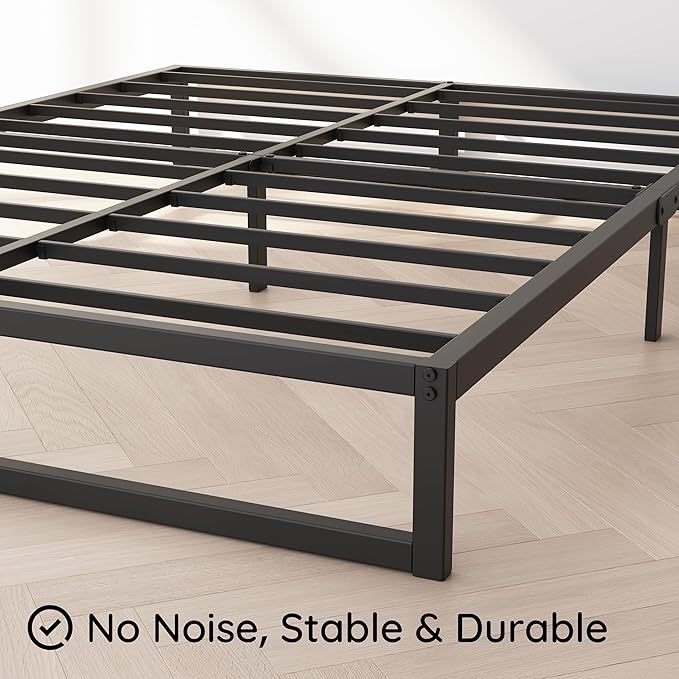 10 Inch Bed Frame Full Metal Platform Mattress Foundation with Steel Slat Support, No Box Spring Needed, Easy Assembly, Black