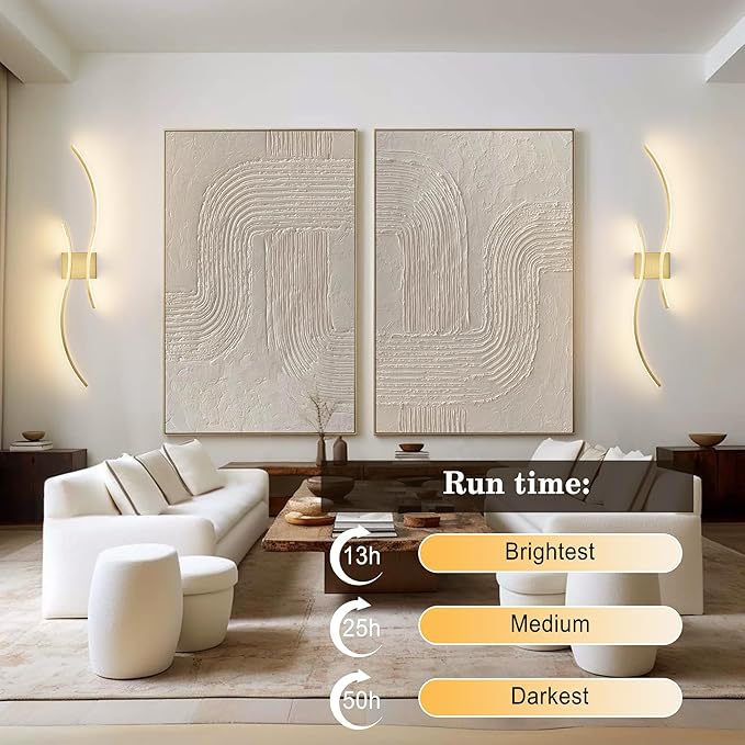 Battery Operated Wall Sconces Set of Two with Remote Control, Battery Wall Light, Stepless Colors 3000K-6000K & Dimming, Brass Rechargeable Wall Sconces for Living Room, Hallway, Bedroom, 39.3 Inch
