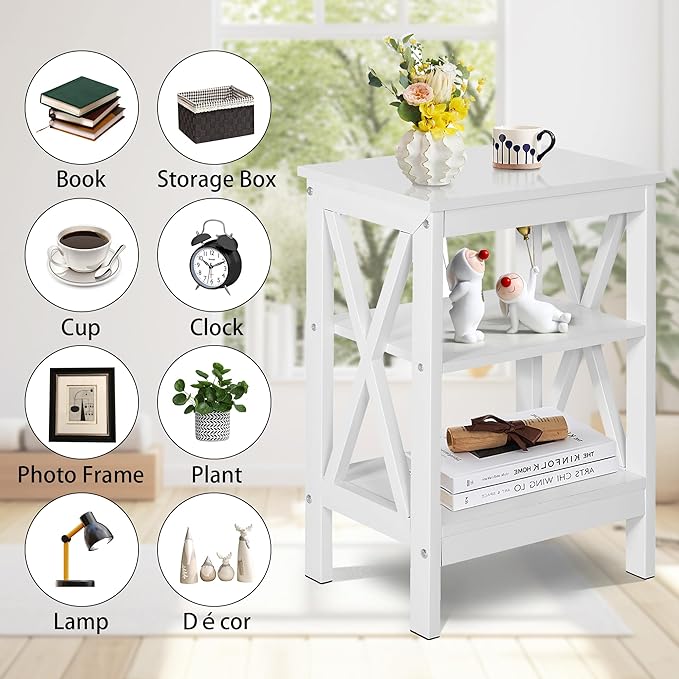 VECELO Modern Nightstands X-Design Side End Table Night Stand with Storage Shelf for Bedroom,Living Room,