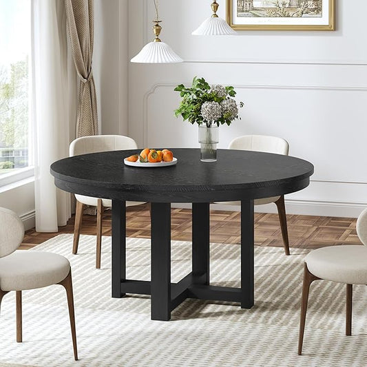 Casaphoria 45" Round Dining Table, Modern Kitchen Table for 4-6, Thickly Rounded Tabletop Farmhouse Dinner Table for Living Room, Kitchen, Bar, Easy Assembly, Black