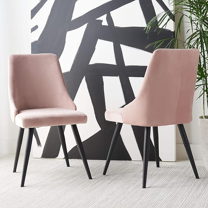 Safavieh Home Collection Zoi Blush Velvet 19-inch (Set of 2) Dining Chair, Dusty Blue/Black