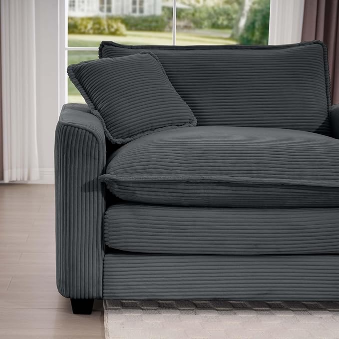 KEIKI 3-Piece Sofa Set with 1 Oversized Corduroy Loveseat Sofa & 2 Single Sofa, Upholstered 4-Seater Couch Set with 6 Pillow, High-Density Foam Cushions, Removable Armrests, for Living Room, Grey