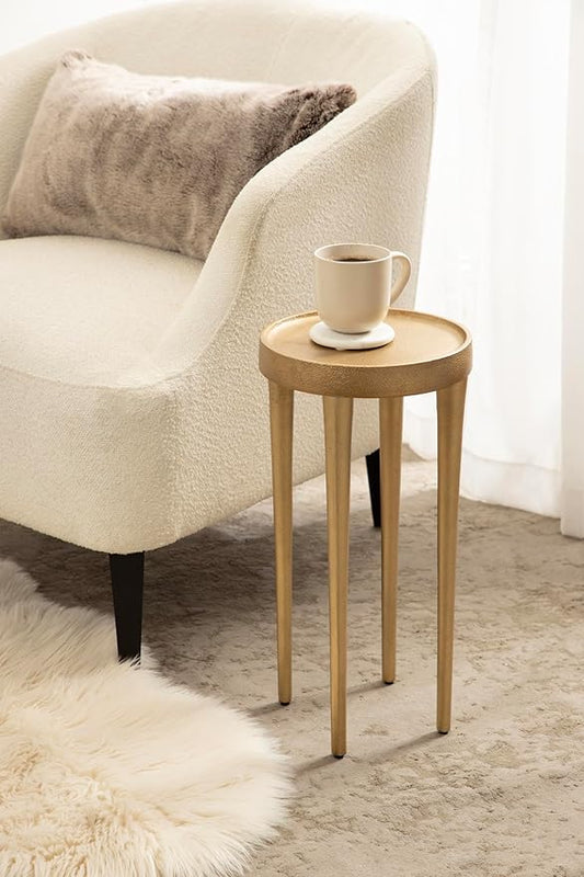 Kate and Laurel Rava Modern Metal Round Drink Table, 10 x 10 x 21, Gold, Cast Aluminum Accent Table for Use as Indoor Plant Stand or Living Room Decor Piece