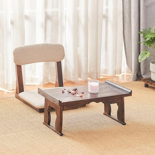 Japanese Floor Table, Small Coffee & Tea Table, Altar for Meditation, Low Table for Sitting on Floor, Wood Bed Tray With Foldable Legs, Laptop Desk