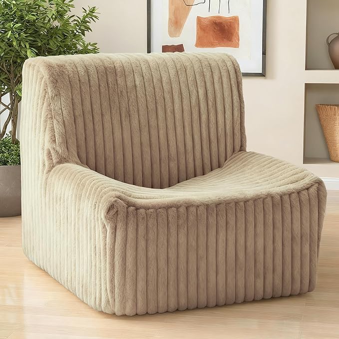 Trenda 32'' Comfy Bedroom Chair for Adult, Boneless Space-Saving Accent Chairs with with Spacious Seating, Soft Faux Fur Cover, Ideal Floor Couch for Living Room,College, Dorm to Reading (Khaki)