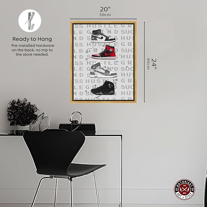 Hype Sneakers Framed Sneaker 1 Piece Canvas Wall Art, 21.5" x 25.5", Gold Frame