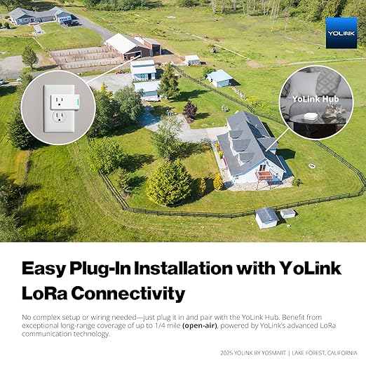 YoLink Smart Energy Plug 15A, LoRa Control up to 1/4 Mile, High-Power Appliances, Cylce Timer, Real-Time Power Monitor, Overload Protection, Notifications, Alexa, Google, IFTTT, Hub Required, YS6614