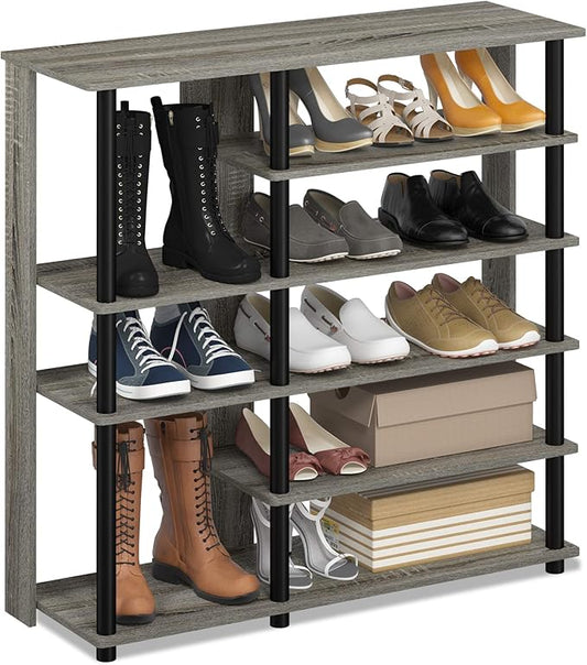 Furinno Turn-N-Tube Multi Storage Shoe Rack, 35.2"W 6-Tier, French Oak Grey/Black