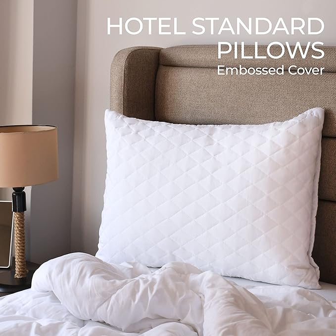 Diamond Elegant Bed Pillows in Bulk for Sleeping Queen Size 10 Pack Pillows, Hotel Pillows for Side Back & Stomach Sleepers, 100% Cotton Cover, Microfiber Washable - Set of 10