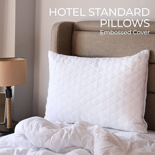 Diamond Elegant Bed Pillows in Bulk for Sleeping Queen Size 10 Pack Pillows, Hotel Pillows for Side Back & Stomach Sleepers, 100% Cotton Cover, Microfiber Washable - Set of 10