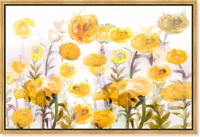 The Oliver Gal Artist Co. Floral and Botanical Wall Art Framed Canvas Prints 'Bella Garden Poppy Yellow' Gardens