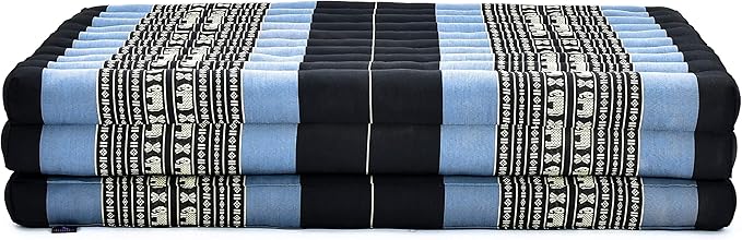 Leewadee Trifold Mattress XL – Comfortable Thai Massage Pad, Foldable Relaxation Floor Mattress Filled with Eco-Friendly Kapok, Perfect to Use as a Sleeping Mat 79 x 39 inches, Blue